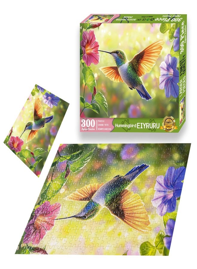 EIYRURU 300 Pieces Puzzle for Adults,Hummingbird and Flowers Large Pieces Jigsaw Puzzle for Kids Adults Seniors,Recycled Paper,Glossy & Sturdy Pieces,Challenging Puzzle & Perfect Family Game (20.5 x 15 in) - Image 5